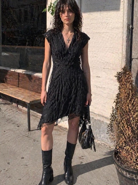 Anna Sui Dresses & Skirts - Anna Sui Black Textured V-Neck Short Dress